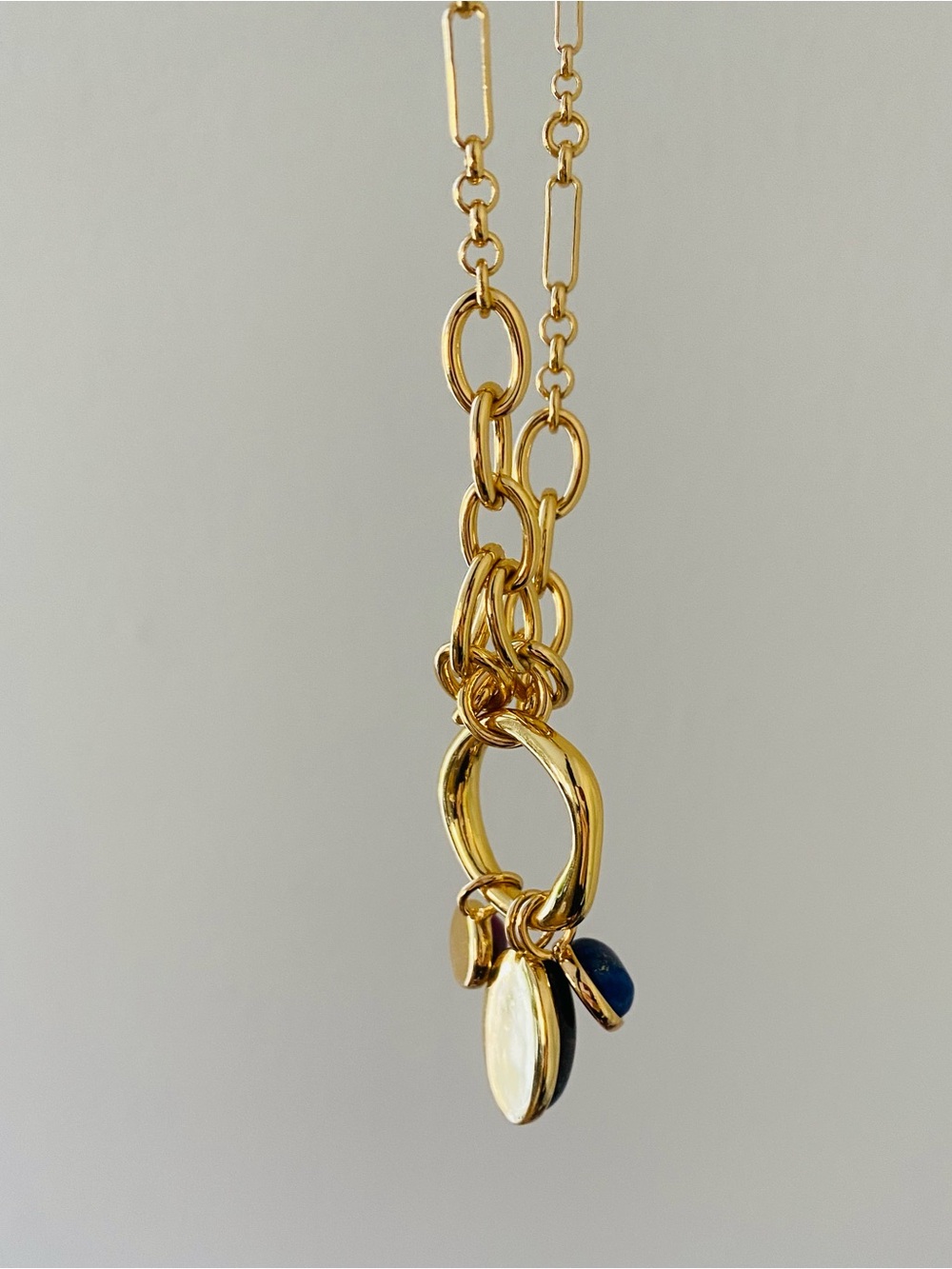 $88 NWT Madewell Semiprecious Tiger's Eye Lapis Stone Gold Chain Charm Necklace - Picture 9 of 12